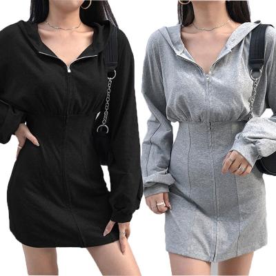 China Wholesale Breathable Oversized Knitting Long Sleeve Casual Hoodie Dress Zipper Up Long Oversized Hoodie Dresses for sale