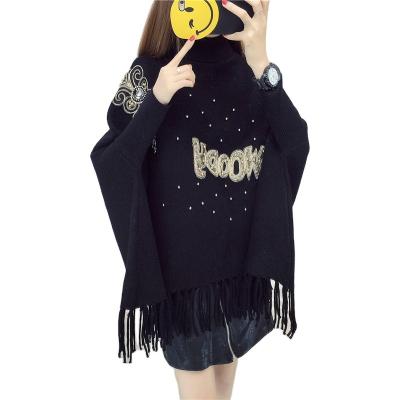 China 2020 Wholesale Winter New Arrival Turtle Neck Anti-pilling Women Knitted Poncho Sweater Patterns Crochet Poncho For Women Sweater for sale