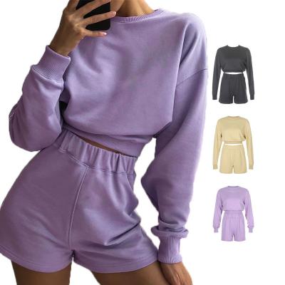 China Factory wholesale summer breathable knit elastic casual sweatshirt women sweater women pullover and short set for sale