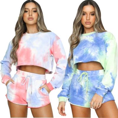 China Wholesale Breathable Oversized Crewneck Sweatshirt Crop Top And Shorts Women Clothing Short Two Piece Set Tie To Die Short Set for sale