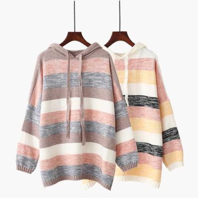 China Breathable Casual Loose Stripe Tracksuit Long Sleeve Pullover Hoodie Knitted Sweater Cashmere Hoodie for sale