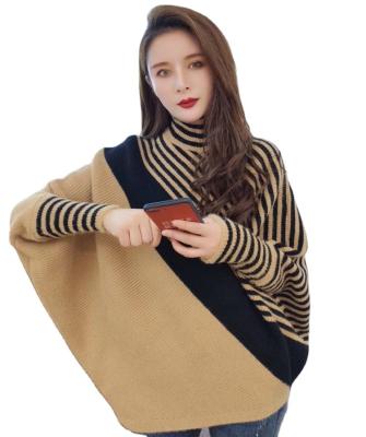 China Turtle Neck Breathable Asymmetrical Fringe Pleated Shawl Women's Wholesail Sweater Loose Sweater for sale