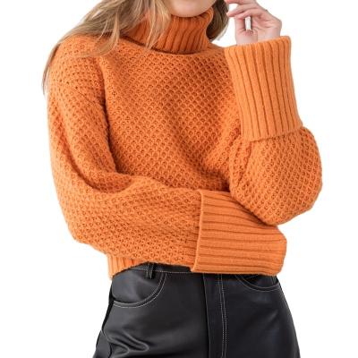 China Breathable Cheap Long Sleeve Crochet Knitted Sweater Turtle Neck Women Casual Plain Sweater for sale