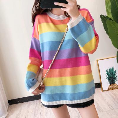 China Oversized Rainbow Knitted Casual Loose Cheap Warm Breathable Sailing Crewneck Sweater Pullover Sweater for sale