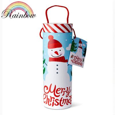 China Recycled Materials Snowman Print Christmas Holiday Wine Bottle Tube Paper Gift Box Wine Glass for sale