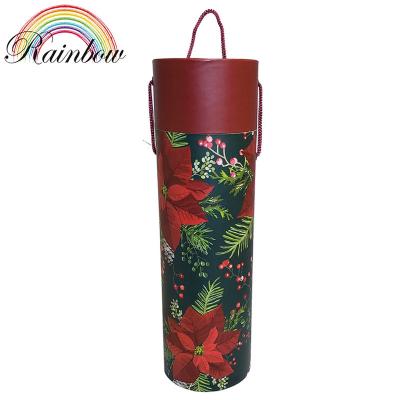 China Recycled Kraft Paper Box Materials Christmas Gift Red Wine Bottle Tube Custom UV Printed Logo for sale