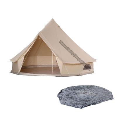 China Diagonal tie type 4 season glamping luxury cotton canvas bell tent waterproof beige outdoor tent 13.1ft/4m, large 16.4ft/5m teepee yurt tent for sale