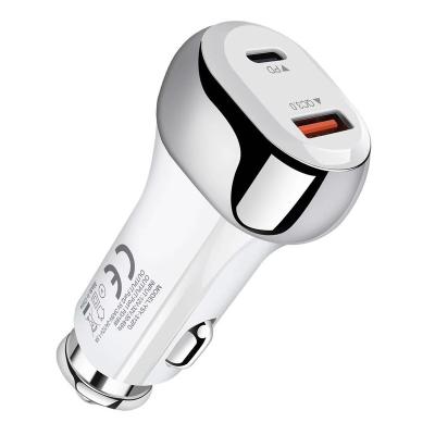 China Type C Palladium Car Charger Dual USB Car Adapter Cigarette Lighter 2 Car Mobile Phone Tablet MP3 GPS QC3.0 Port Chargers (White) for sale