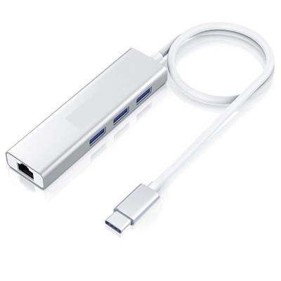 China Aluminum Alloy USB Hubs 4 Left Type C Hub Splitter With Ethernet Adapter for sale