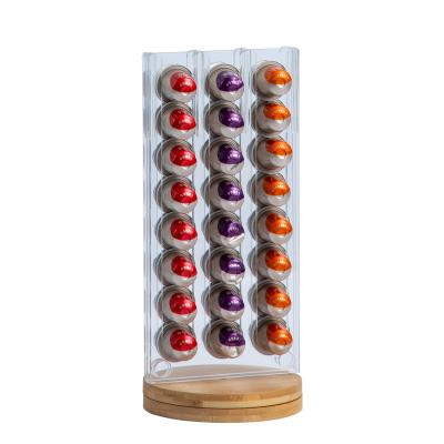 China Durable sturdy and stable acrylic coffee pod capsules stand rotating bamboo nespresso coffee capsule holder for sale