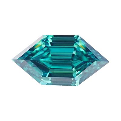 China Custom Carat Emerald Cut Light Green Color Vvs Loose Moissanite Hexagon 6.5*10.5 Mm 2.5 Color Set Or Fire Long SICGEM for sale