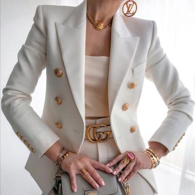 China Office Lady Jackets Anti-Static Gold Button Design Turn Down Collar Formal Dress Wholesale Women Blazers for sale