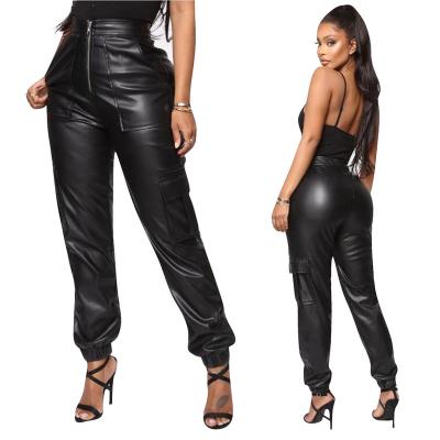 China Autumn New Fashion Anti-static Mid Waist Zipper Pocket Casual Black Plus Size PU Leather Pants For Women for sale