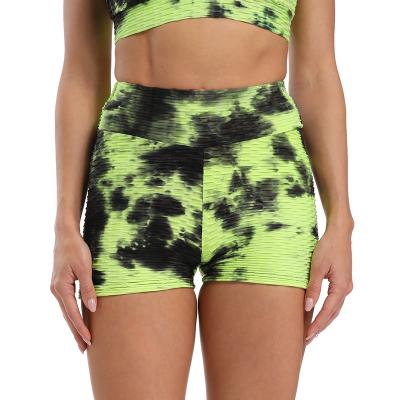 China High Waist Fitness Bubble Fashion Anti-Wrinkle Tie Dye Sports Women Running Shorts Women's Yoga Shorts for sale