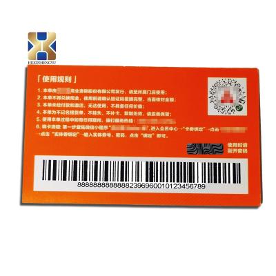 China Super Marketing Professional Custom Can Be Covered Barcode Printed Vouchers Tickets Line Cards Gift Certificates for sale