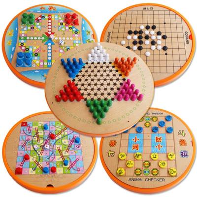 China Handmade wooden hexagonal checkers and flying chess two in a chessboard chinese checkers set for sale