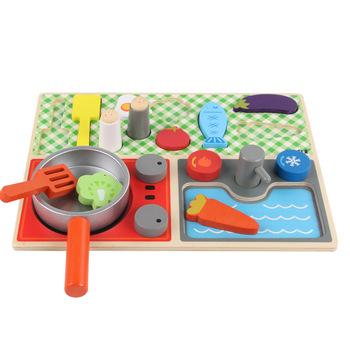 China Preschool Children Play Small Kitchen Wooden Toy Play Early Educational Simulation Sets Toy Solid Wood Color Creative for sale