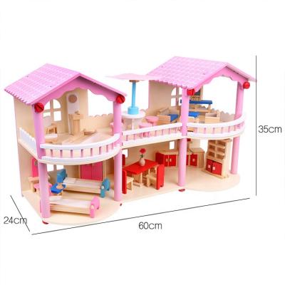 China Large Environmental Material Role Play Wooden Handmade Kids Room Cute Doll Bedroom Furniture 2 Floors for sale