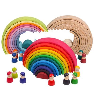 China Eco-friengly Big Rainbow Building Block Wooden Balls Plate Figures Stacking Toy Rainbow Tower Wooden Toys for sale