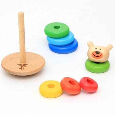 China Educational DIY Toy Set Educational Toy Bear Set Tower Stacking Ring Animal Balance Tumbler Rainbow Montessori Wooden Toy for sale