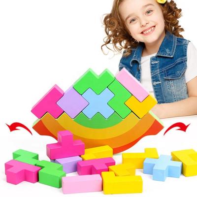 China Eco-friendly Material Children's Wooden Toys Rainbow Educational Balance Blocks Baby Balance Toy for sale