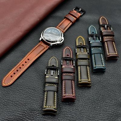 China Vintage/Handmade Genuine Leather Watch Band Replacement Wax/Oil Discoloration 20/22mm Leather Watch Band For Women Men Christmas Gift for sale