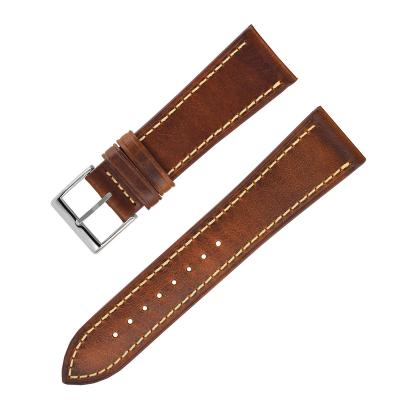 China Vintage / Genuine / Oil Sealing Classic Calf Pin Buckle Genuine Leather Oil Wax Genuine Leather Watch Strap 22mm Original Leather Manufacturer for sale