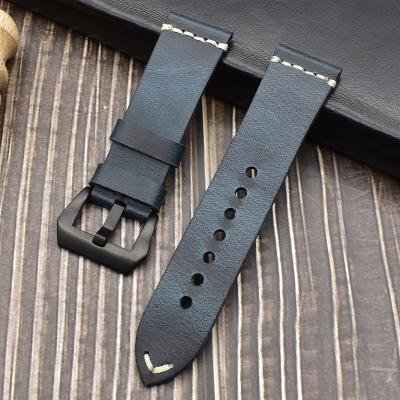 China Wholesale Discolored Split Watch Band Oil Leather Wax Split Discolored Vintage Discolored Soft Leather Watch Strap 24mm Watch Band for sale