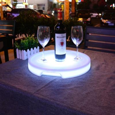 China PE plastic factory selling high quality acrylic plastic round shape led light up glow serving tray for sale