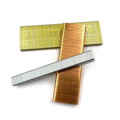 China General Industry 14mm Zinc Brass Plated Galvanized Steel Staples Manufacturer Stapler Pin Air Nail  Industrial Staple China Factory Supplier for sale