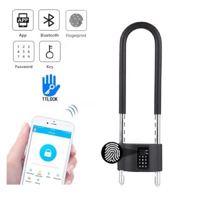 China Aluminum Metal Smart Biometric Quick Access Keyless Fingerprint Lock Electronic Bike U Lock for sale