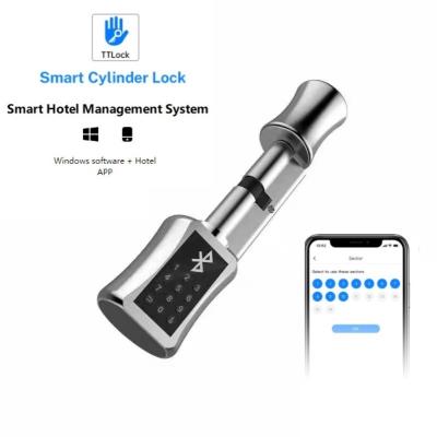 China 2021 New Zinc Alloy Electronic Cylinder Waterproof Keyless Cylinder Unlock By App Code Card Door Smart Cylinder Lock for sale