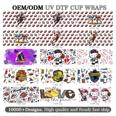 Cina 16oz Rugby Sport Balls UV DTF Transfer Cup Wrap Sticker per e Custom Logo Glass Tumblers in vendita