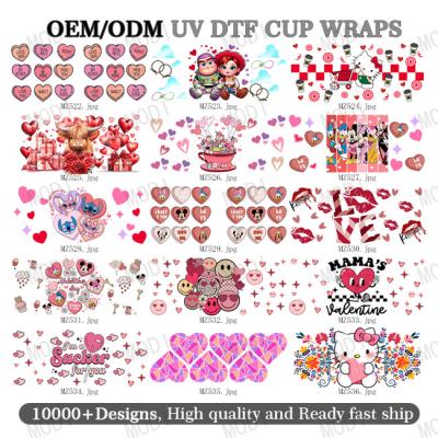 Chine 16 oz de la Saint Valentin UV DTF enveloppes de tasse étanches 3D transfert autocollants tasse Tumblers fait en PVC matériau transfert d'impression à vendre