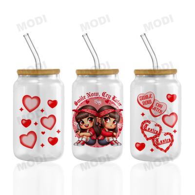 China Großhandel Custom Logo Etikett Selbstklebstoff Papier Glas Valentinstag Animation UV DTF Becher Verpackung Transfer 16Oz zu verkaufen