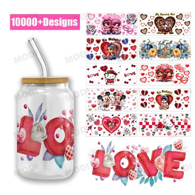 China Valentinstag 16oz Custom Printing beliebte UV DTF Wraps UV DTF 3D Transfer Cup Wrap wasserdichtes Cartoon Aufkleber Etikett zu verkaufen