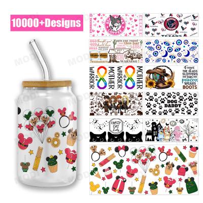 Chine Détail Thème dessin animé sur mesure 16oz boîte en verre UVDTF tampon autocollant adhésifs UV DTF Coupe enveloppe transfert à vendre