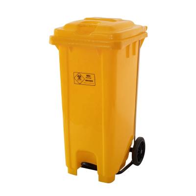 China Viable Street 120L Foot Pedal Waste Outdoor Garbage Bin Commercial Plastic Trash Can With Wheel for sale