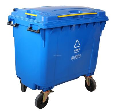 China Sustainable Industrial Outdoor Movable Bin Waste Bin Container Plastic 660 Liter EN840 Waste Bin With Four Wheels for sale