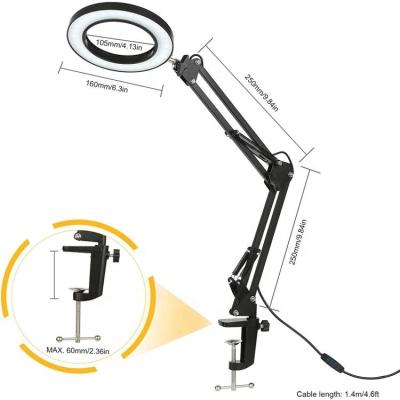 China Brand Lighting Products 10 Levels Flexible Professional Adjustable Magnifier Lamp Simple Magnifier Lamp for sale