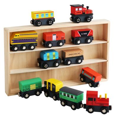 China Expand Creativity Dropshipping Mini Wooden Train Wooden Cartoon Car Kids Toys Vehicle Set On Sale for sale