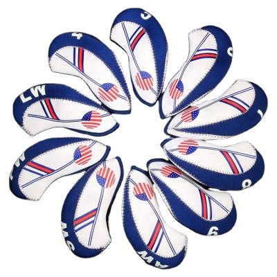 China PU 10pcs / Set Neoprene USA Union Jack Flag Print Golf Club Iron Headcovers Waterproof Cover for sale