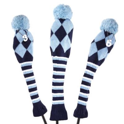 China Golf Club Knitted Black Blue Custom Made Durable Headcover 3 PCs One Set Wood Cover for sale