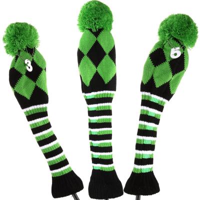 China Custom Made Green Knitted Stripe Durable Golf Club Headcover 3 PCs One Set for sale