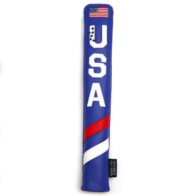 China Durable Drop-Shipping USA Blue Premium PU Leather Stands 2 Golf Alignment Sticks Cover Headcover for sale