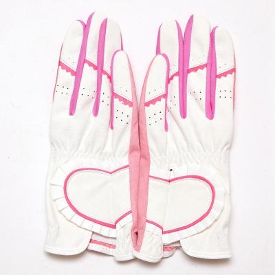 China Custom Women's PU Golf Gloves Premium Soft Leather Love Pink Design Lightweight/Breathable/Comfortable for sale