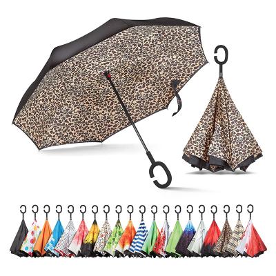 China Minimalist Inverted Windproof Reverse Umbrella For Women With UV Protection Inside Out With C Shaped Handle for sale