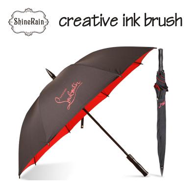 China All in 1 Chinese inscription ink brush umbrella automatic open creative golf umbrella straight umbrella with logo printing for sale