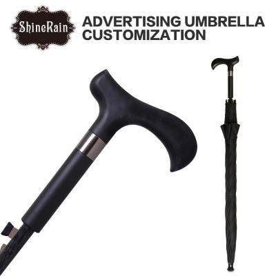 China Pongee Walking Stick Umbrella Crutch Cane Umbrella Fabric Straight Black Waterproof Umbrella for sale