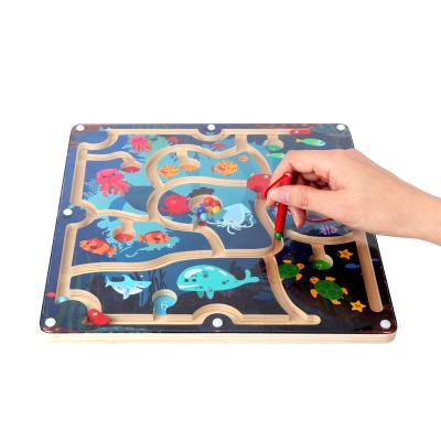 China Educational Maze Magnetic Run Balls Labyrinth Puzzle Game Montessori Toy Wooden 3D Educational Preschool Kids Toys for sale